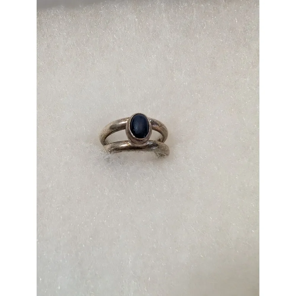 Vintage Signed 925 Sterling Silver Mexico Lapis Lazuli Double Split Band Ring